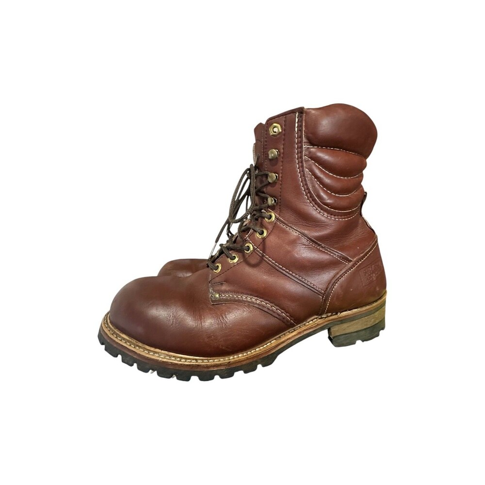 VTG Carolina Leather Steel Toe Logger Work Boots Mens 12 Brown Lace Up Made USA
